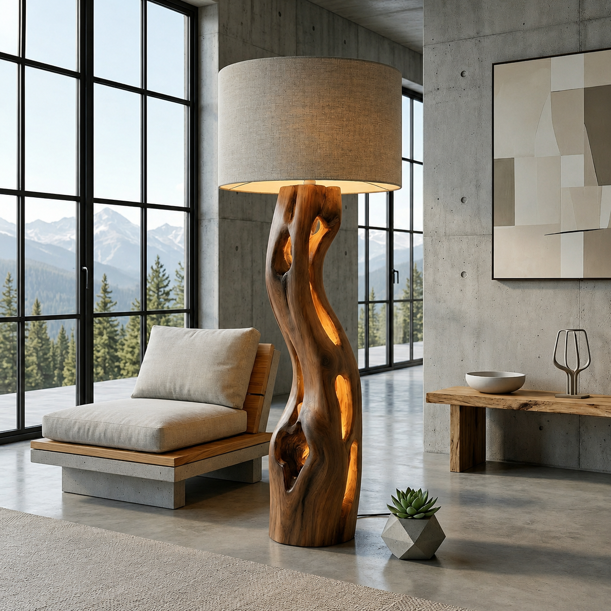 Live Edge Floor Lamp – Solid Wood Standing Light for Living Room Decor