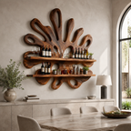 Sculptural Wood Wall Bar Shelf – Solid Wood Wine Display Shelf for Dining Room Decor