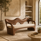 Sculptural Sofa Bench – Solid Wood Bench with Cushioned Seat