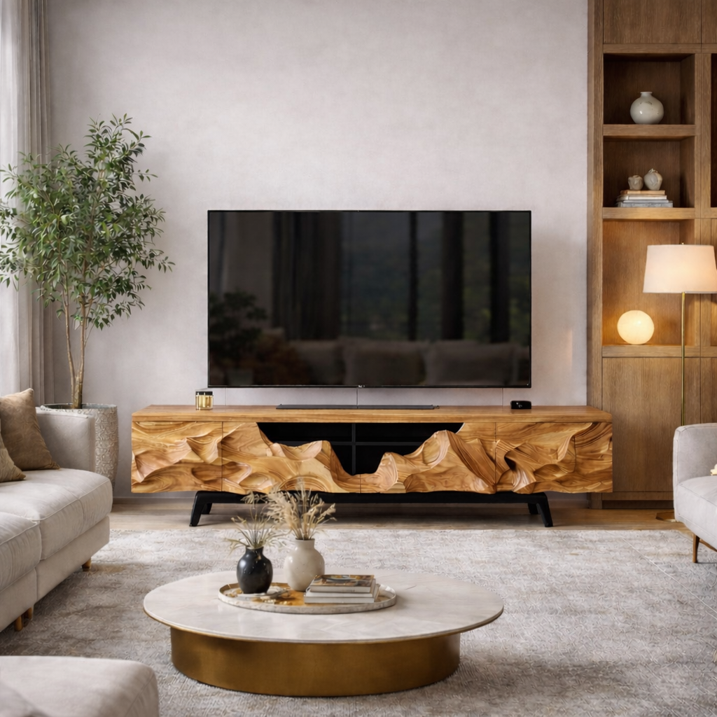 Live Edge TV Stand – Solid Wood Media Console for Living Room Decor