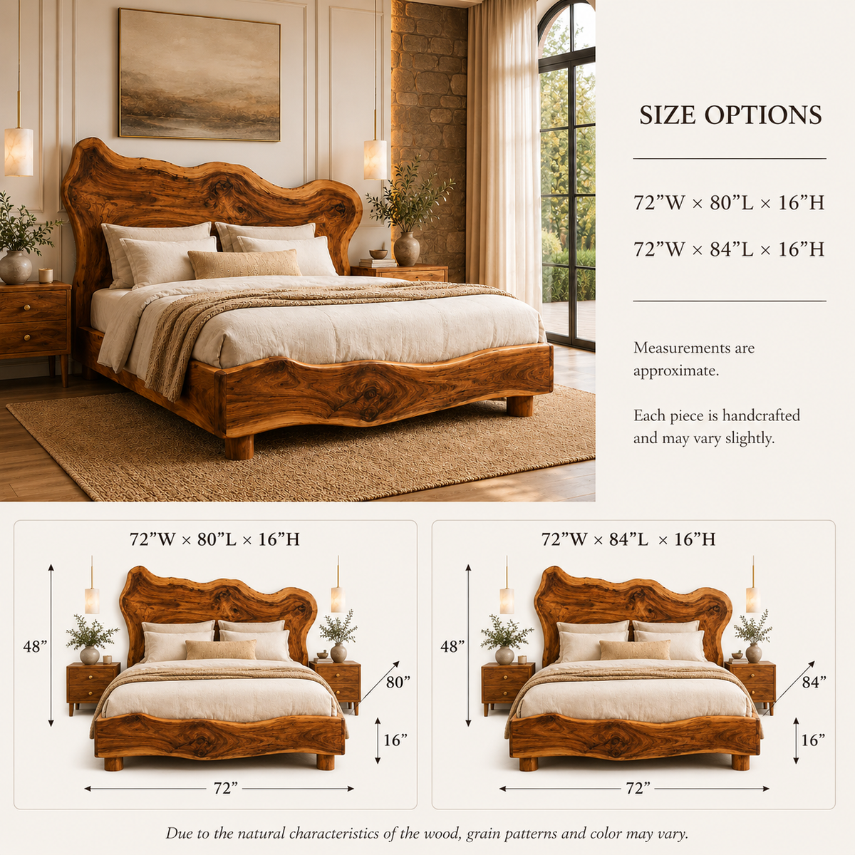 Live Edge Bed Frame – Solid Wood Bed with Sculptural Headboard