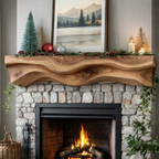 Solid Wood Live Edge Fireplace Mantel Shelf – Rustic Design