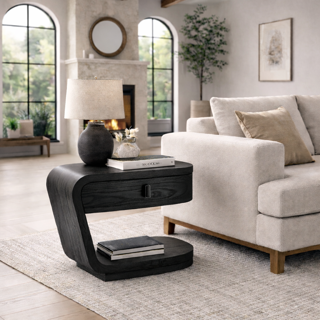 C-Shaped Side Table – Modern Wooden Table for Sofa and Bedside