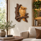Carved Owl on Branch Wood Wall Art