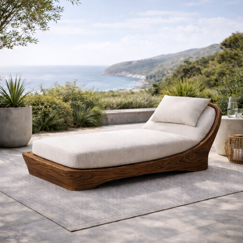 Wooden Chaise Lounge – Modern Lounge Chair with Cushion for Indoor and Outdoor Use