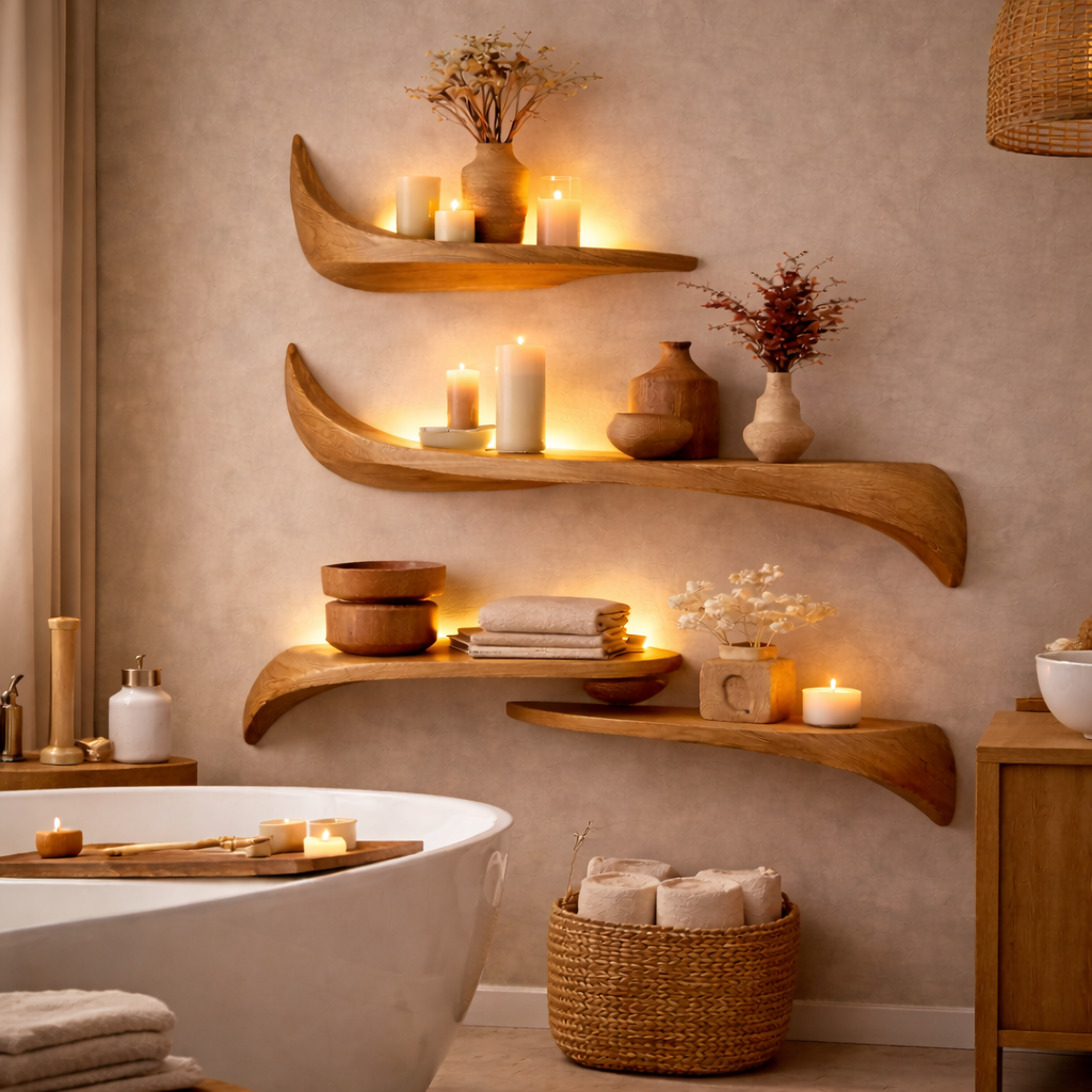 Floating Wall Shelves – Sculptural Solid Wood Shelves for Organic Wall Decor