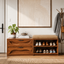 Wood Shoe Storage Bench – Solid Wood Entryway Bench with Drawers and Open Shoe Shelves