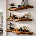 Solid Wood Live Edge Floating Shelves – Natural Rustic Storage