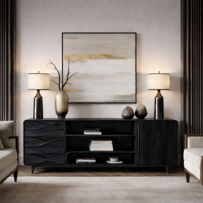 Solid Wood TV Stand – Modern Natural Media Console Main Image