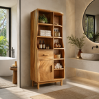 Wood Bathroom Storage Cabinet – Solid Wood Linen Cabinet with Shelves for Bathroom Decor