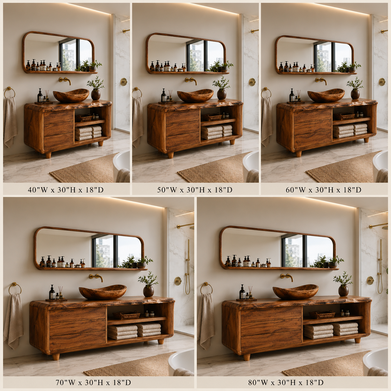 Live Edge Wood Bathroom Vanity – Solid Wood Sink Cabinet with Mirror Shelf for Bathroom Decor