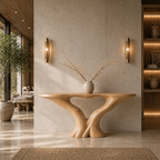 Organic X-Base Console Table – Sculptural Solid Wood Table