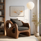 Solid Wood Sculptural Lounge Chair with Circular Arms – Statement Accent Seating