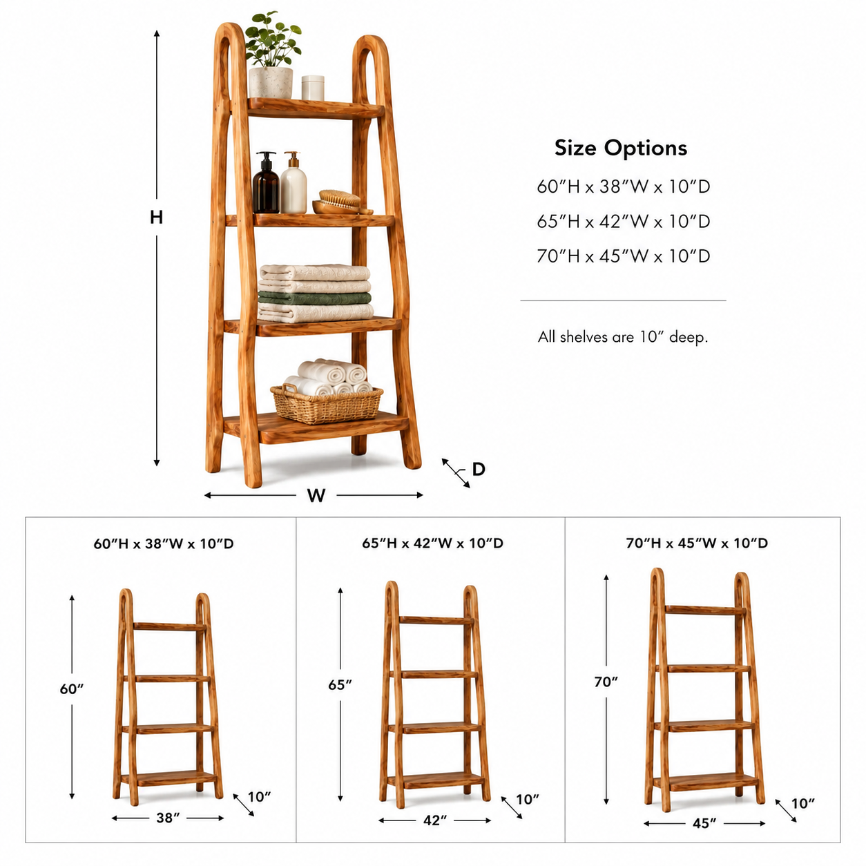 Wood Ladder Bathroom Shelf – Solid Wood Towel Storage Rack for Bathroom Decor