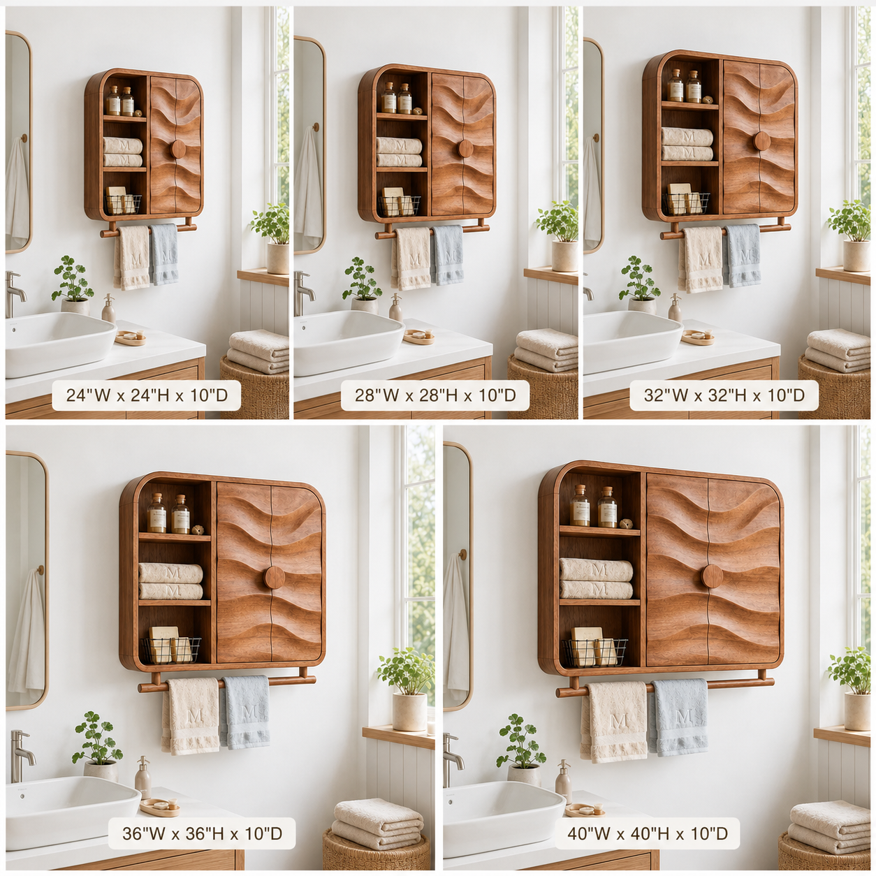 Carved Wood Bathroom Cabinet – Solid Wood Wall Mounted Storage Cabinet with Towel Bar for Bathroom Decor