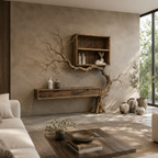 Tree Branch Wood Console Table – Solid Wood Wall Shelf with Cabinet and Sculptural Tree Base