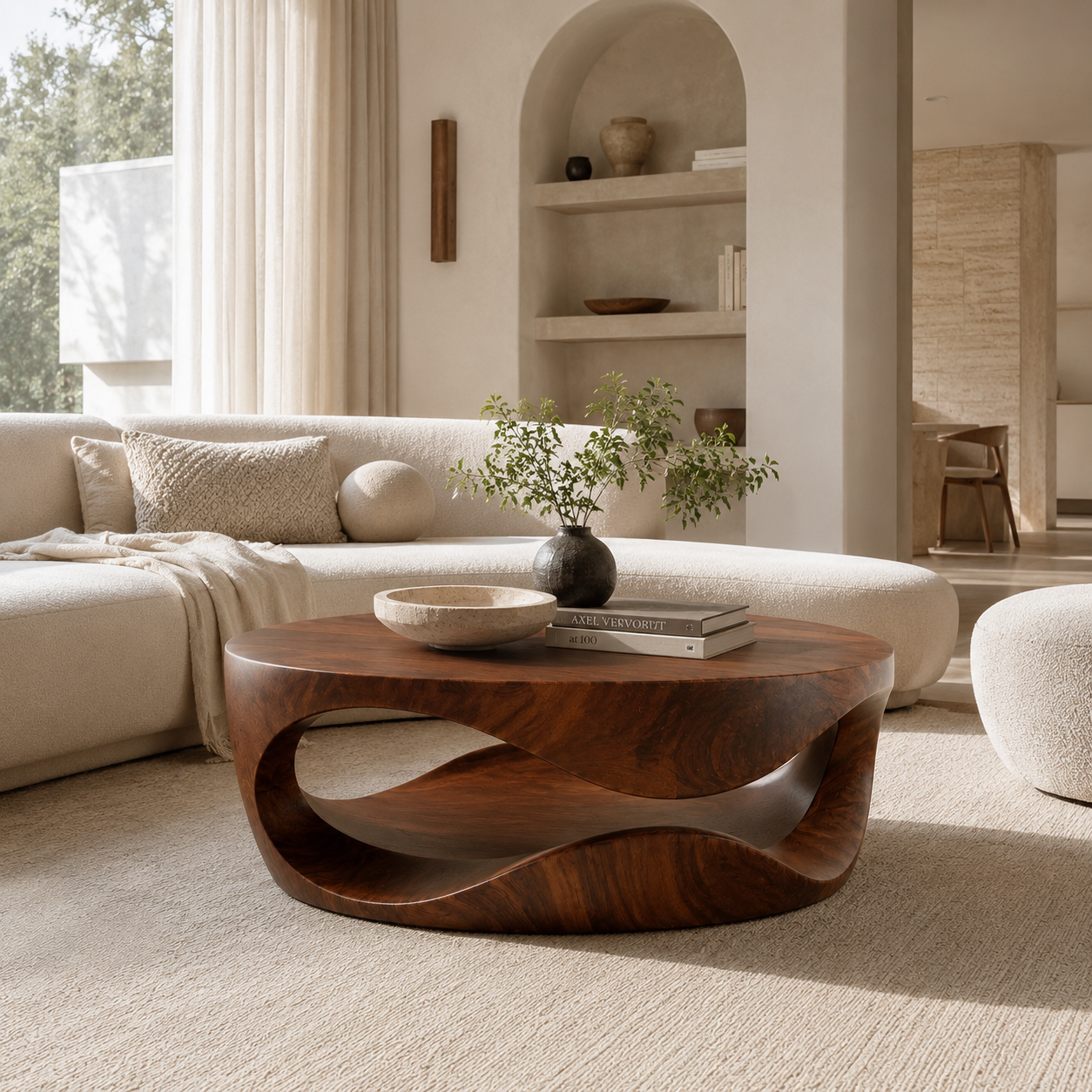 Sculptural Wave Wood Coffee Table