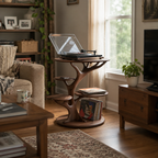 Sculptural Side Table – Solid Wood Magazine Rack Table for Modern Living Room Decor