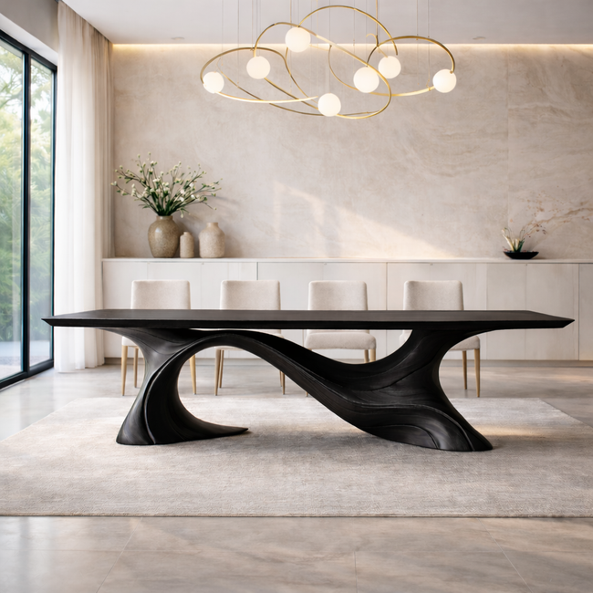Sculptural Solid Wood Dining Table – Modern Organic Wave Base Dining Table for Luxury Dining Rooms Main Image