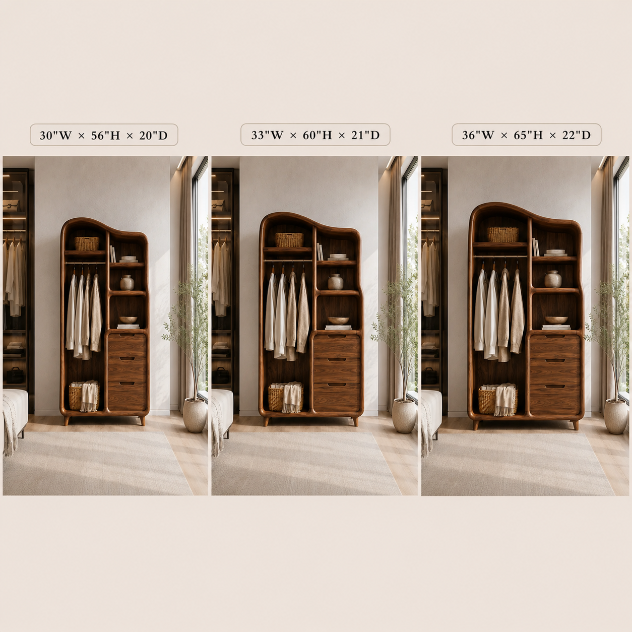 Open Wood Wardrobe – Solid Wood Clothing Storage Cabinet for Bedroom Decor