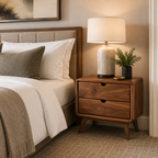 Solid Wood Nightstand – Mid Century Bedside Table for Bedroom Decor