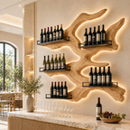 Map Shaped Wine Rack – Solid Wood Wall Bottle Holder for Home Bar Decor
