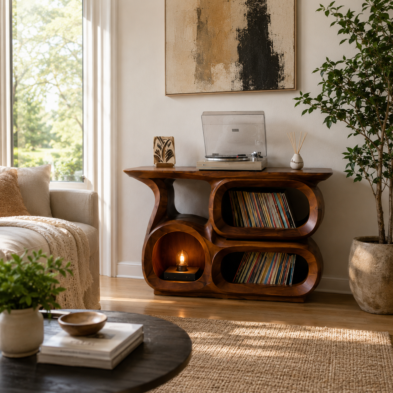 Sculptural Vinyl Record Console
