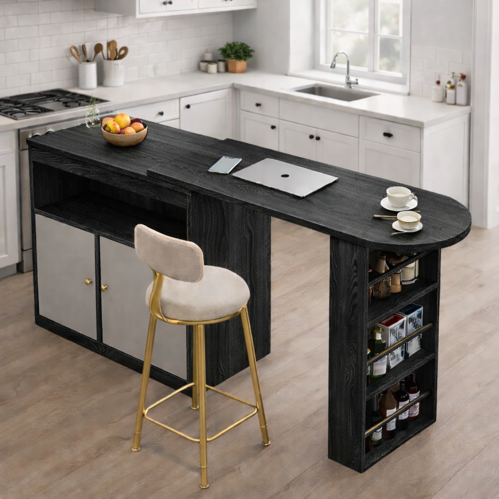 Multi-Functional Wooden Kitchen Island with Storage & Seating | Modern Space-Saving Counter Table