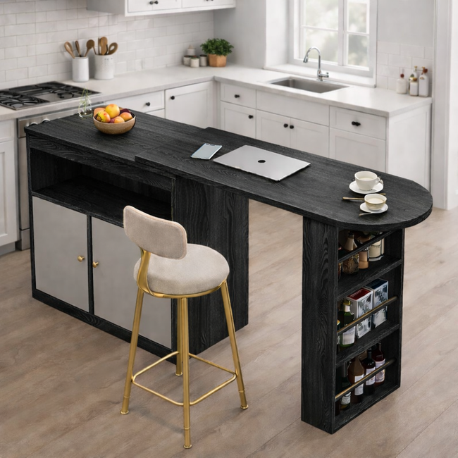Multi-Functional Wooden Kitchen Island with Storage & Seating | Modern Space-Saving Counter Table Main Image