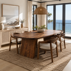 Oval Wood Dining Table Set – Solid Wood Dining Room Table with Chairs for Coastal Home Decor