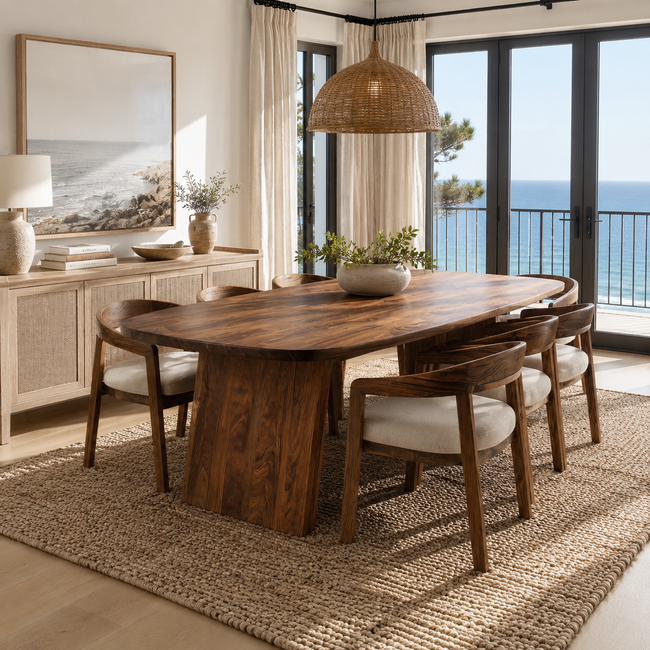 Oval Wood Dining Table Set – Solid Wood Dining Room Table with Chairs for Coastal Home Decor Main Image
