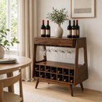 Wood Wine Rack Cabinet – Solid Wood Bar Storage Stand for Dining Room Decor