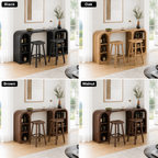 Curved Wood Bar Table Set – Solid Wood Breakfast Bar with Storage Shelves and Stools