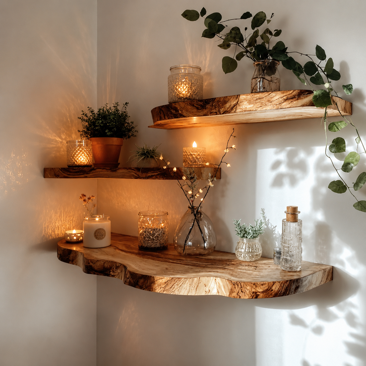 Live Edge Floating Shelves – Solid Wood Wall Shelves for Home Decor