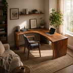 Live Edge L-Shaped Wood Desk – Solid Wood Corner Office Desk for Home Office Decor