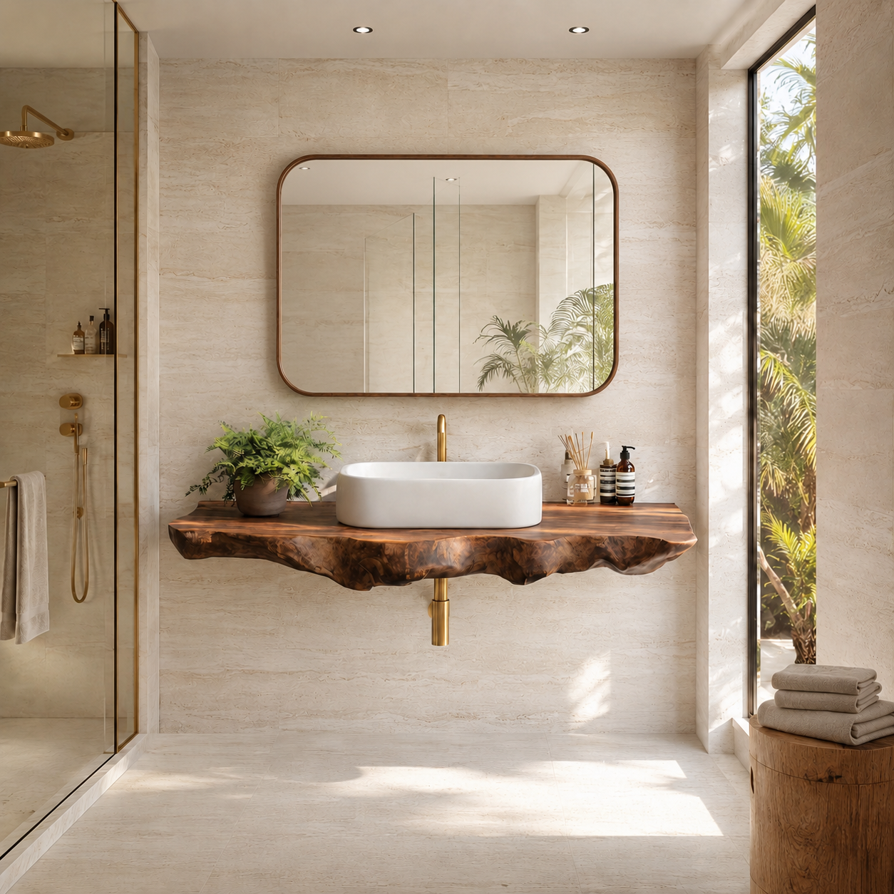 Live Edge Wood Floating Bathroom Vanity – Solid Wood Wall Mounted Sink Console for Bathroom Decor