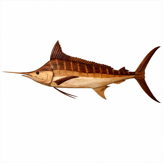 Striped Marlin Wall Art – Solid Wood Decorative Panel for Coastal Home Decor Hover Image