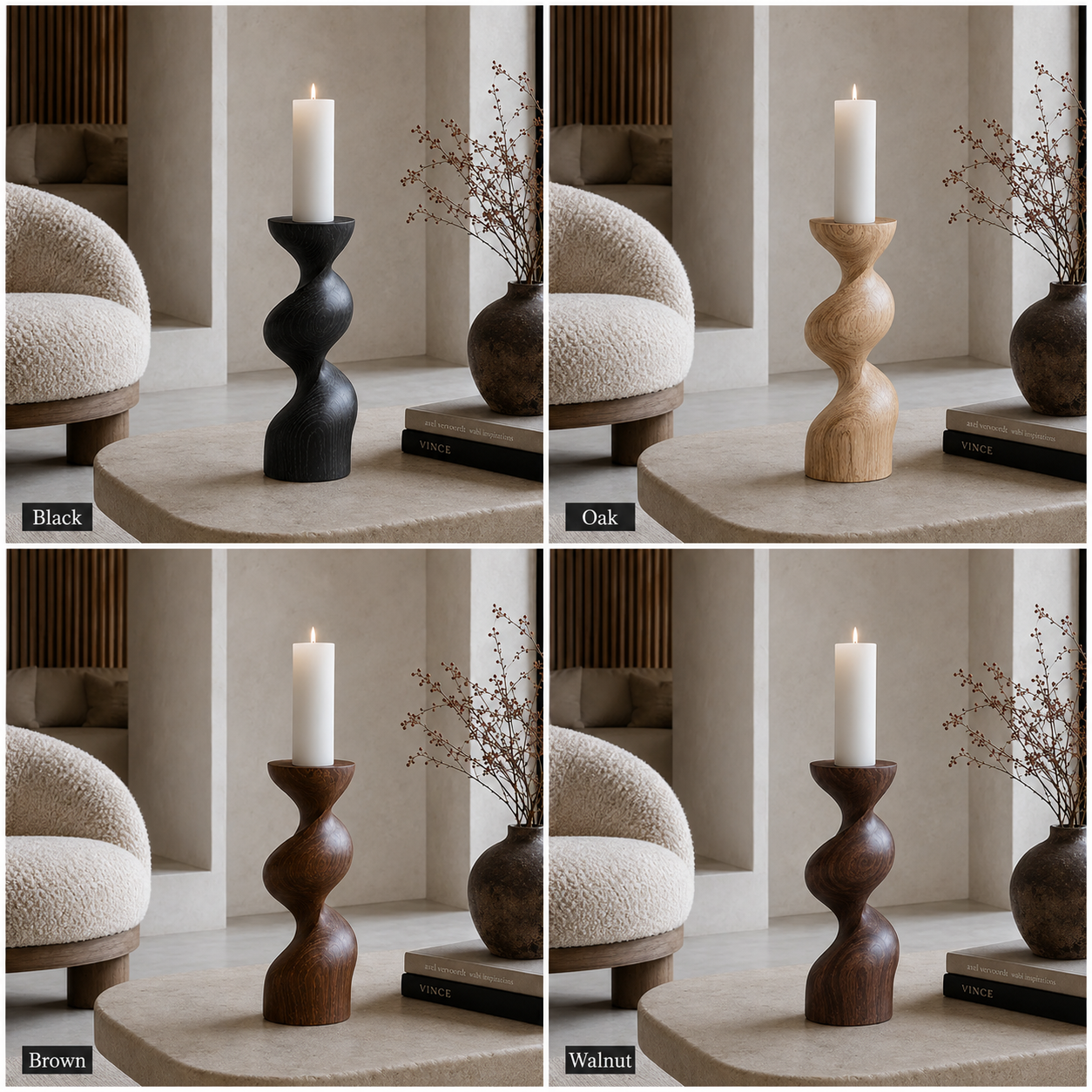 Twisted Wood Candle Holder – Solid Wood Sculptural Candle Stand for Living Room Decor