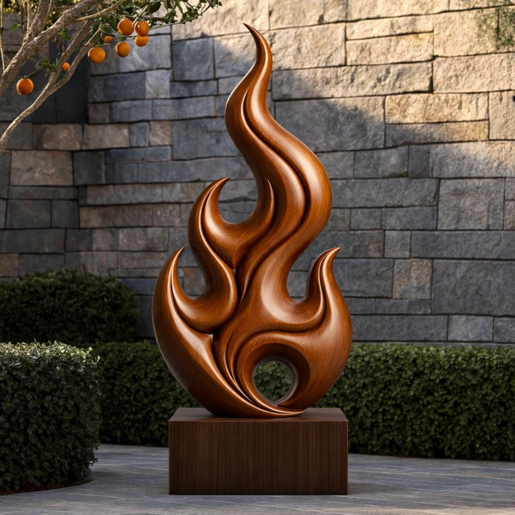 Wooden Outdoor Sculpture – Modern Natural Art Decor