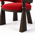 High-Back Red Upholstered Wood Armchair