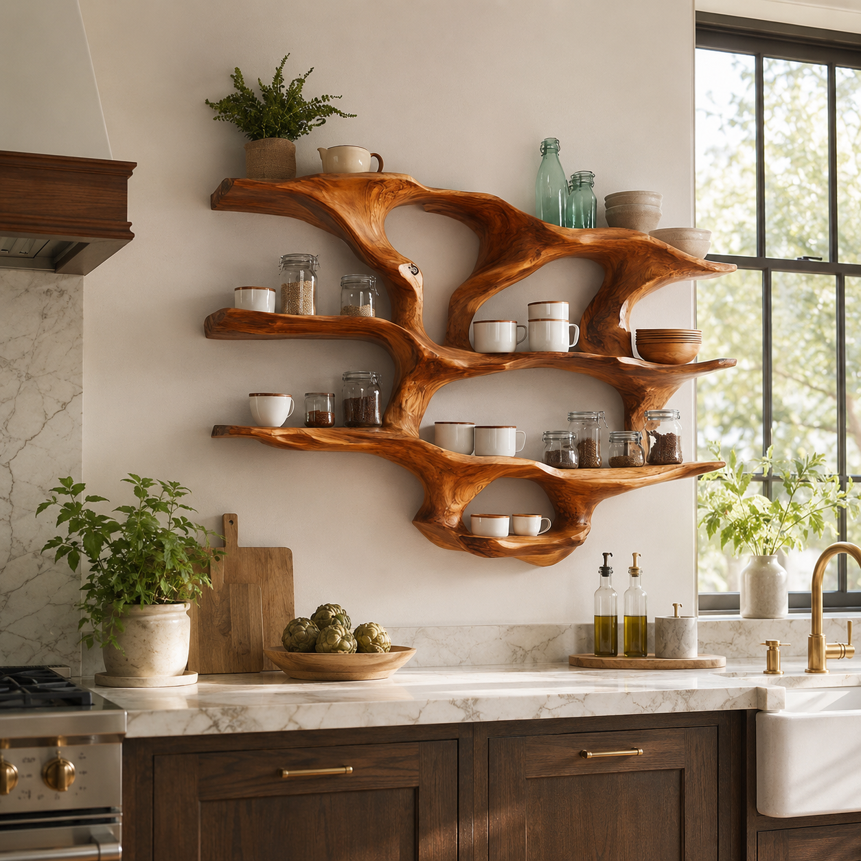 Wall-Mounted Kitchen Shelf – Solid Wood Organizer Shelf for Kitchen Decor
