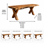 Live Edge Wood Desk – Solid Wood Office Table with X-Base Legs for Home Office Decor