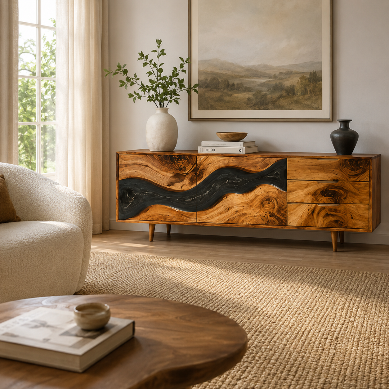 River Resin Wood Sideboard Cabinet