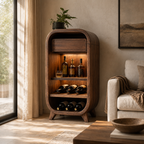 Rounded Wood Wine Cabinet – Solid Wood Bar Storage Cabinet for Living Room Decor