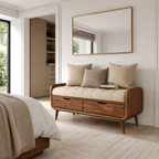 Wood Storage Bench with Cushion – Solid Wood Entryway Bench with Drawers for Home Decor