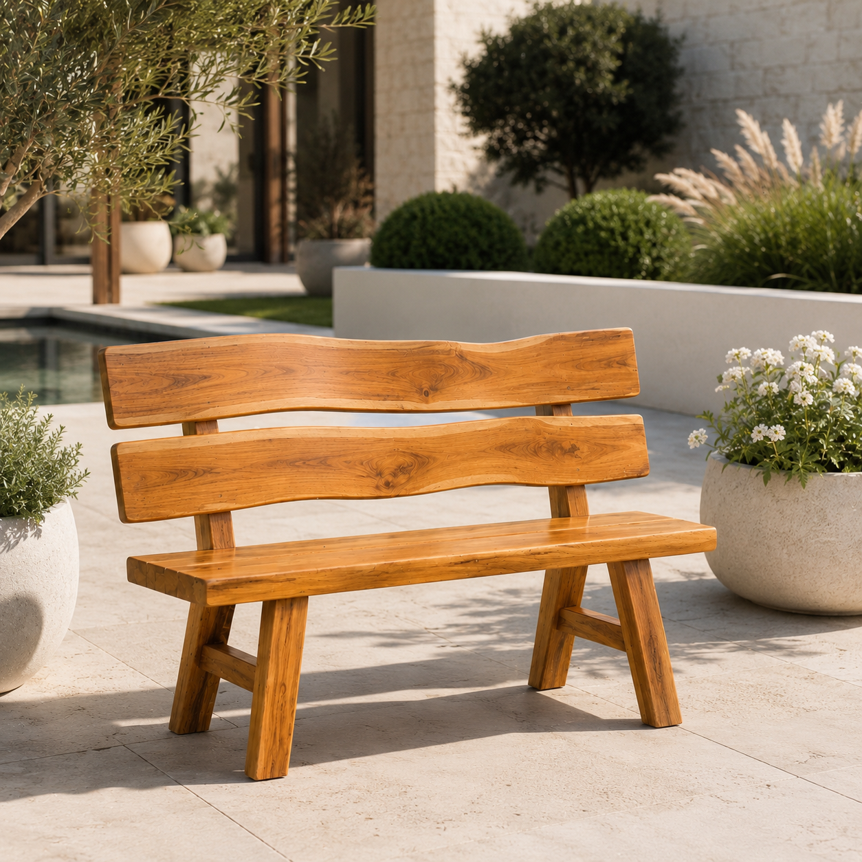 Wood Garden Bench – Solid Wood Outdoor Bench for Patio Decor