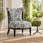 Floral Upholstered Accent Chair with Turned Wood Details