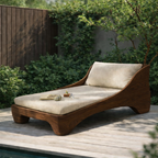 Curved Solid Wood Chaise Lounge with Cushion – Modern Lounger