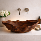 Handcrafted Wooden Wave Sink - Natural Organic Bathroom Basin