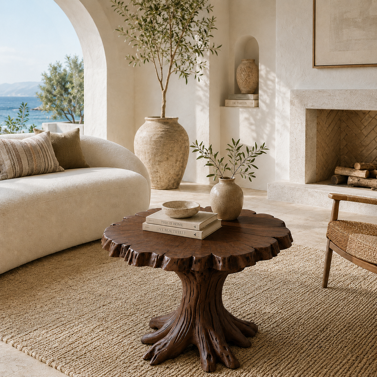 Rustic Tree Root Side Table – Solid Wood Accent Table for Living Room and Bedroom Decor